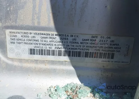 2006 Volkswagen Jetta Tdi from USA, damaged, VIN 3VWST71K86M759295